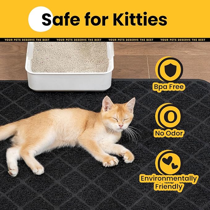 Conlun Cat Litter Mat Litter Trapping Mat, 35" x 23" Premium Durable PVC Grid Mesh with Scatter Control, Non-slip, Less Waste Cat Litter Box Mat, Soft on Kitty’s Paws, Urine Waterproof