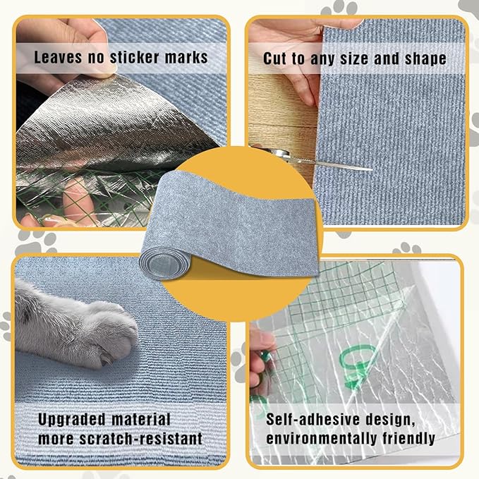 3PCS Cat Scratch Mat, 39.4"x11.9" DIY Trimmable Self-Adhesive Cat Scratching Mat, Couch Protector from Cats Claw, Indoor Furniture Protector for Cats Scratching (Light Gray)