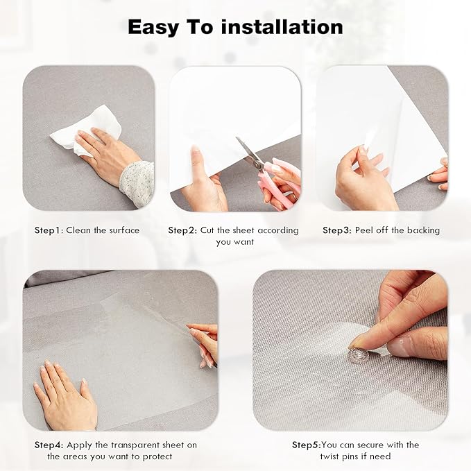 Cat Scratch Couch Protector, 24-Pack Clear Self-Adhesive Furniture Protectors, Anti-Scratch Sofa Guard for Cat Claws, Transparent Pet Deterrent Couch Cover for Chair & Furniture Corners