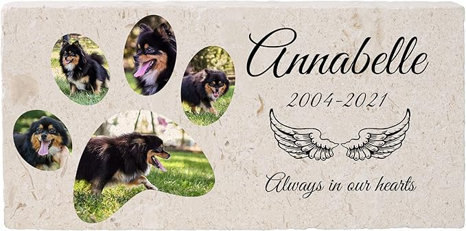 Personalized Pet Memorial with Keepsake Photo on Limestone - Headstones, Garden Stones, and Grave Markers for Dogs - Dog Memorial Stone, Pet Memorial Gifts - 12”x 6”x1.25" D (C. Annabelle Design)