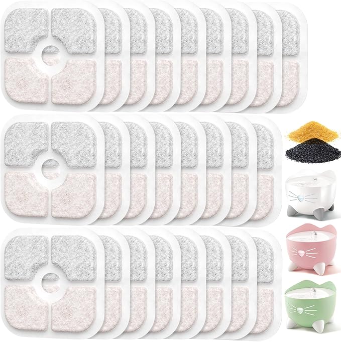 25-Pack Cat Fountain Filter Compatible With Catit PIXI Drinking Fountain, Replacement Triple Action Water Filter, White