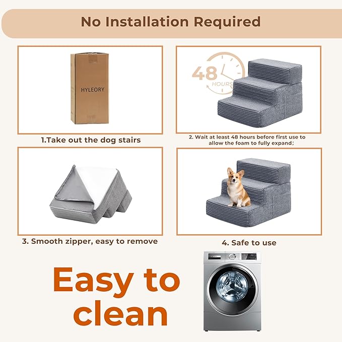 HYLEORY Dog Stairs for Bed 18''H, 4-Step Pet Stairs for Small Dogs & Cats, Sturdy Pet Steps with Non-Slip Bottom, Functional Portable Dog Ramp for Couch/Chair/Sofa/Car, with Storage Pocket, Grey