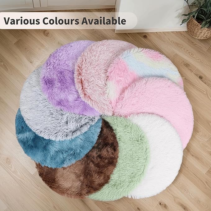 Round Plush Pet Mat Thin Style Pad Mat for Cats, Small Dogs, Rabbits, Guinea Pigs, Washable Soft Sofa mat, for Crate Cat Tree Tower Window Perch (Purple, Medium (19.7inch) - 1pcs)