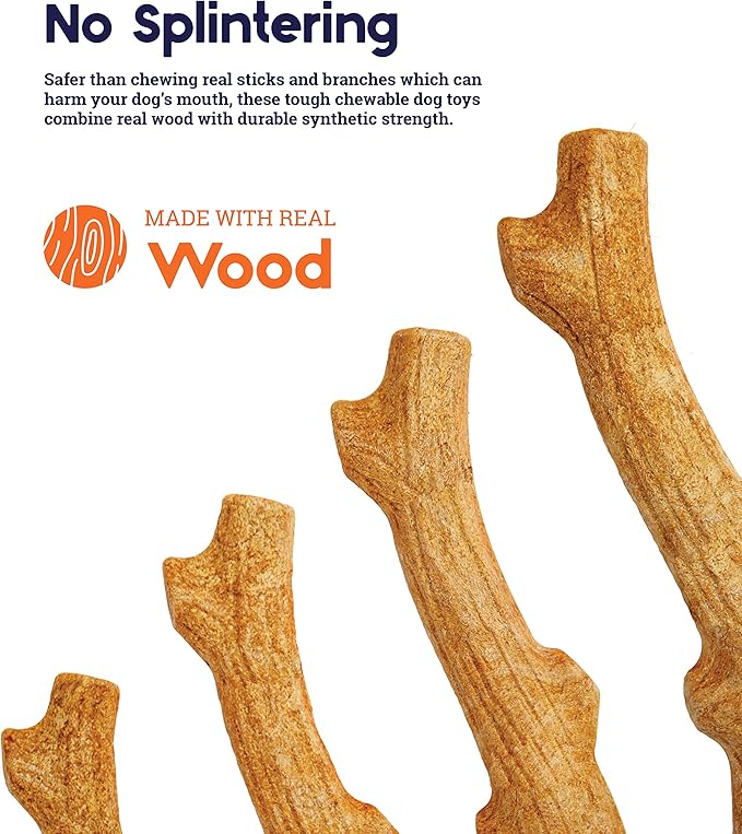 Outward Hound by Petstages Super Dogwood Durable Dog Chew Toy, Small - Long Lasting Chew Sticks Made of Natural Wood - USA Made