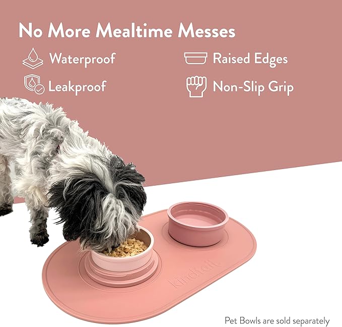 KindTail Pet Bowl Set + Silicone Pet Food Mat - Includes 2 Portable Dog Bowls with Lid & Handle + 1 Waterproof Pet Feeding Mat - Made from Food-Grade, Dishwasher-Safe Materials - BPA & Toxin-Free