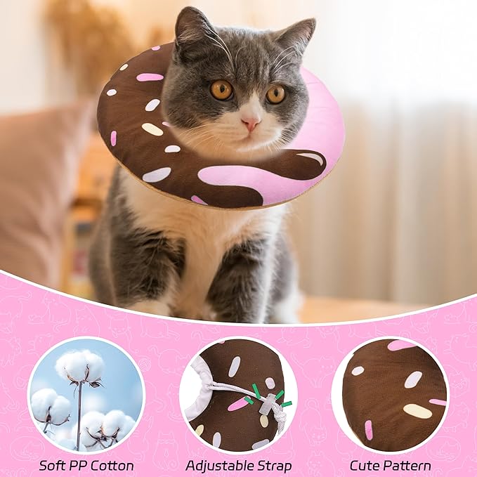 Seyezo Cat Cone Collar Soft, Adjustable Cat Recovery Collar Kitten Cones to Stop Licking, Cute Donut Neck Donut Pillow After Surgery, Healing Elizabethan Collar for Kittens(Chocolate, Large)