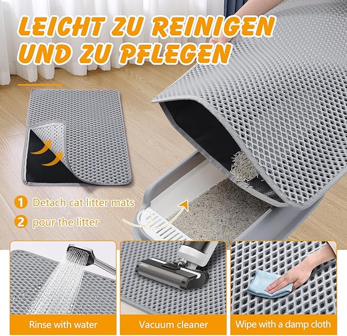 Large Cat Litter Mat for Multiple Cats, 46x26 Inch Double Layer Waterproof Litters Box Mat, Non-Slip Cat Mat for Litter Box