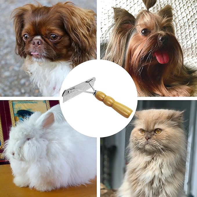 H H&J HUAJIAN Undercoat Rake for Long-Haired Dogs and Other Shedding Pets,Gentle Undercoat Scrubber for Horses, Dogs with Shedding Fur, and Pet Grooming, Wood Handle (1)