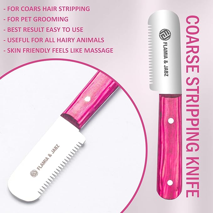 FJ Professional Stripping Knife, Right handed, 3 inch blade (Stainless Steel) (Coarse, Pink)