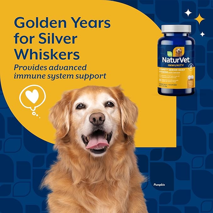 NaturVet –VitaPet Senior Daily Vitamins for Senior Dogs – Plus Glucosamine – Full Spectrum of Vitamins & Minerals – Enhanced with Glucosamine for Added Joint Support – 60 Time Release Tablets