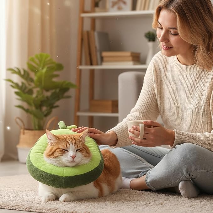 Adjustable Cat Cone Soft Cat Recovery Collar Cute Kitten Fruits Shaped Cats Neck Collar Comfortable Pet Neck Strap Lightweight Elizabethan Cone for Cats Kitten and Puppies