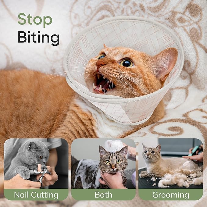 Supet Soft Cat Cone Collar to Stop Licking, Breathable Mesh Cone with Waterproof Liner Recovery Collar, for Kitten, Comfortable Elizabethan Alternative for Spay Neuter Grooming (L)