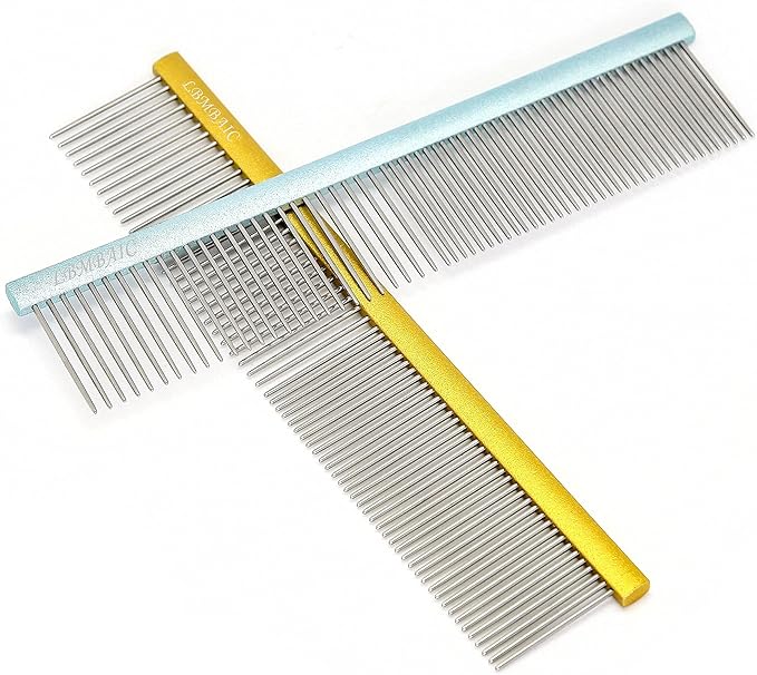 Metal Dog Grooming Comb for Shedding Tangles,Knots,Mats.Dog Combs With Long Wide Tooth for Long Thick Curly Hair Metal Pet Comb for Poodles and Goldendoodles Dematting.7.5INCHES.(Blue)