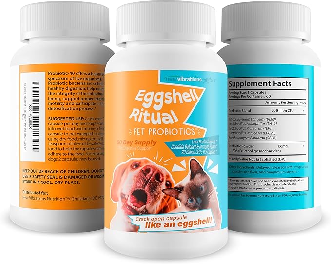 Egg Shell Ritual Pet Probiotics - Our Best Pet Probiotics for Dogs - Skin Probiotic Supplement for Dogs - Cat Gut Health Supplement - Large & Small Pet Probiotic Gut Flora Supplements for Dogs & Cats