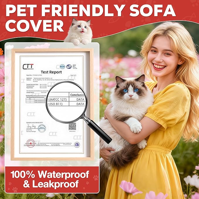 Cat Scratch Furniture Protector - Anti-Slip, Waterproof Sofa Cover to Keep Cats Off, Pet-Friendly Couch Protectors for 3 Cushion Couch, Khaki Anti-Scratch Couch Cover for Pets and Kids 118"X71"