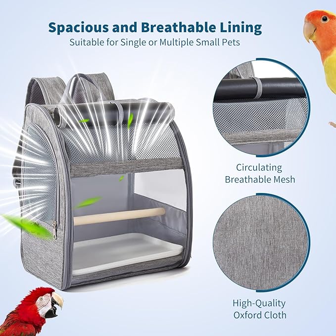 PETCUTE Bird Carrier Backpack,Breathable & Portable,Pet Travel Cage with Upgraded Tray and Standing Perches,Lightweight Foldable Birds Travel Cage for Hiking Camping,for Small Birds, Green Cheek