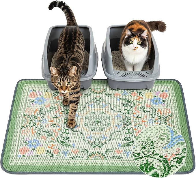 Unicorn Catcher 33X22in Cat Litter Mat Machine Washable Soft 3D Air Mesh Litter Box Rug Non-Slip Backing Quick Dry Scatter Control for Paws,Bean Green