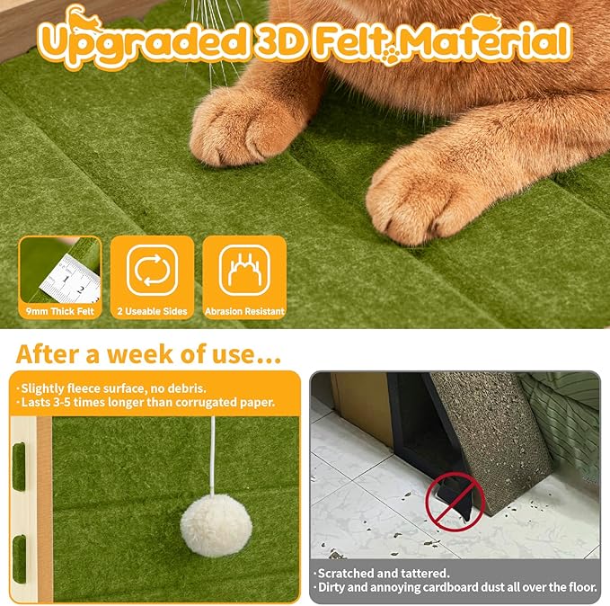 Cat Scratcher with Ball Toy Foldable Cat Scratch Pad Felt Triangle Scratchers for Indoor Cats Large Cat Scratching Board Mat Cats Scratch Furniture Protector Kitten Toys Green