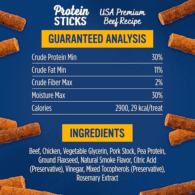 Blue Dog Bakery Protein Jerky Sticks | Medium, Soft Beef Flavor Chew Sticks | Natural Healthy Dog Treats, 6 oz (Pack of 8)