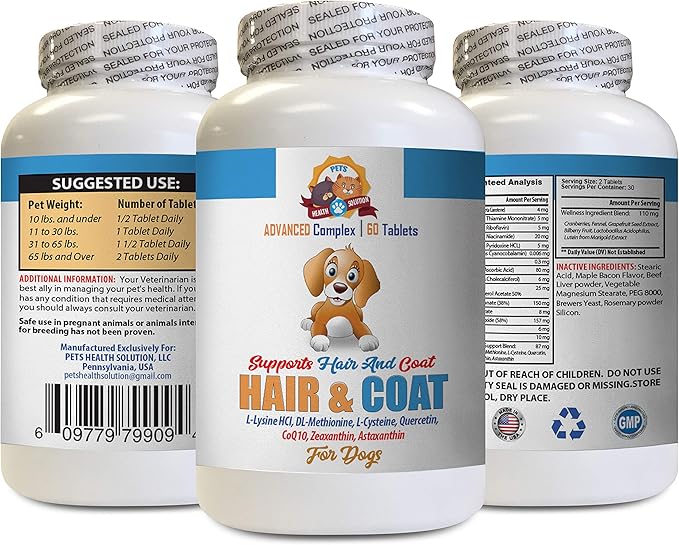 Dog Hair and Skin Vitamins - Dog Hair and Coat Health - Skin Itch Relief - Nail Health - Vitamin d for Dogs - 1 Bottle (60 Tablets)