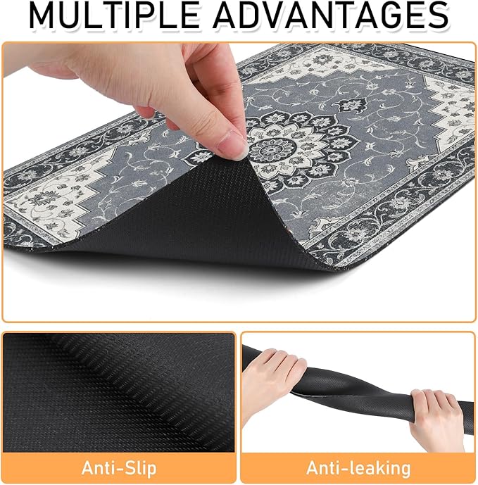 Dog Food Feeding Mat - Absorbent Diatomite Pet Dog Cat Bowl Mats for Food and Water, Anti Slip Dog Bowl Placemat for Floors, Quick Dry Pet Dish Matts Supplies, Bohemia Style, 12 * 20in