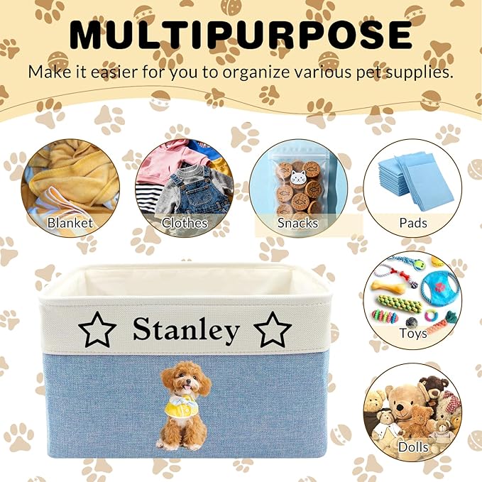 Custom Dog Toy Basket with Name Photo, Personalized Toys Clothing Storage Bins for Dogs Cats Pet,Collapsible Doggy Box Customized for Toy Food Pink