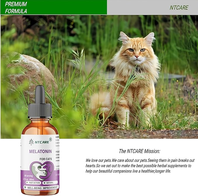 Melatonin for Cats, Natural Sleep Aid, 60 Servings, 2 fl. oz.