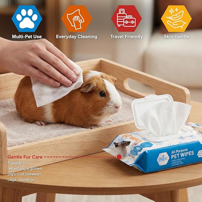MED PRIDE Hypoallergenic Cat Wipes for Bathing and Cleaning with Aloe Vera Alcohol and Paraben-Free Extra Soft Cat Cleaning Wipes for Fur (12 Packs of 60)