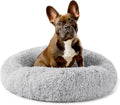 PetAmi Calming Dog Bed for Small & Medium Dogs and Cats, 23 Round Donut Dog Bed, Washable Fluffy Faux Fur Puppy & Cat Bed, Anti-Anxiety Plush Cuddler Pet Bed with Anti-Slip Bottom - Light Gray