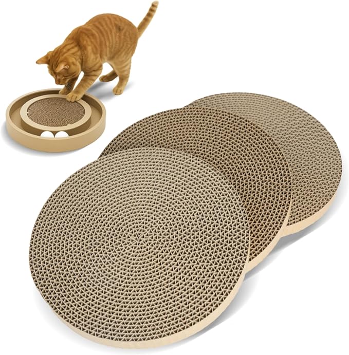 Best Pet Supplies Catify Cat Scratcher, Fun Interactive Scratchers, Posts, Poles, Claw Safe, Furniture Saver Indoor Play Support Natural Cat Behaviors Heavy Duty - 3 Pack Round