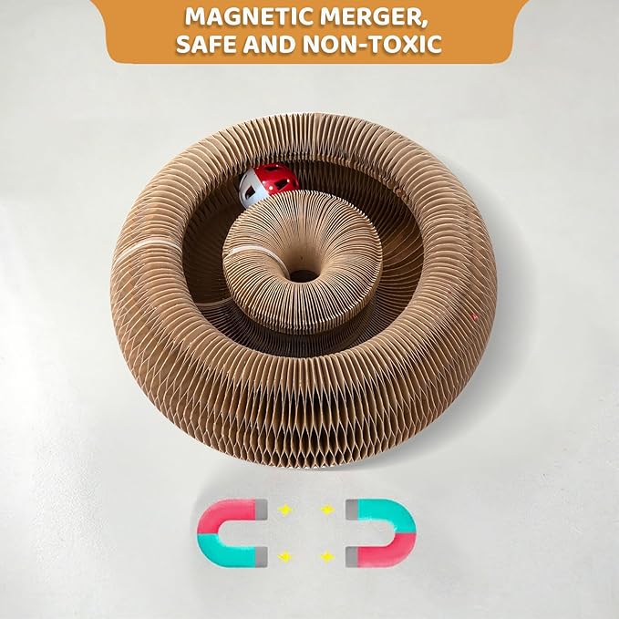 1 Pack Cat Scratcher Toy with Balls Bells, Magic Organ Foldable Cat Scratching Board for Kitten, Interactive Toys for Indoor Adult Cats Exercise Anxiety Relief, Auburn