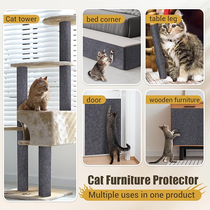 Cat Scratch Couch Furniture Protector, 90" x 16" Trimmable Anti-Scratch Couch Protector from Cat Claws with Double Self-Adhesive Carpet, Great for Sofa & Indoor Wooden Furniture (Dark Gray)