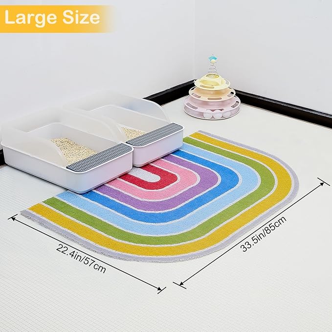 Unicorn Catcher Cat Litter Mat Quality Litter Box Mat Large Non-Slip Cat Litter Mat Litter Trapping Mat Soft Kitty Litter Mat Compatible Two Litter Boxes Cat Products Easy to Clean,Rainbow,L