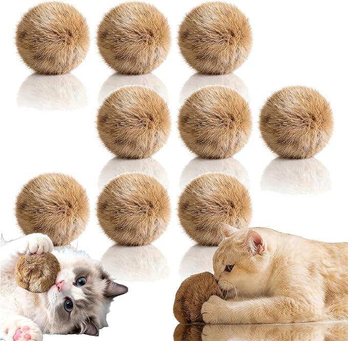 Rabbit Fur Ball Cat Toy, Rabbit Fur Balls for Cats, Furry Catnip Toy Ball Soft, Washable & Fun to Chase, for Bunny Kicks & Chase Games, for Indoor Exercise & Bonding (9PCS)