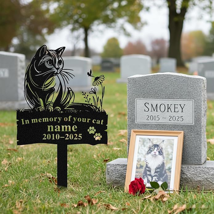 Personalized Memorial Marker for Departed Feline Friends, Handcrafted Cat Grave Stone
