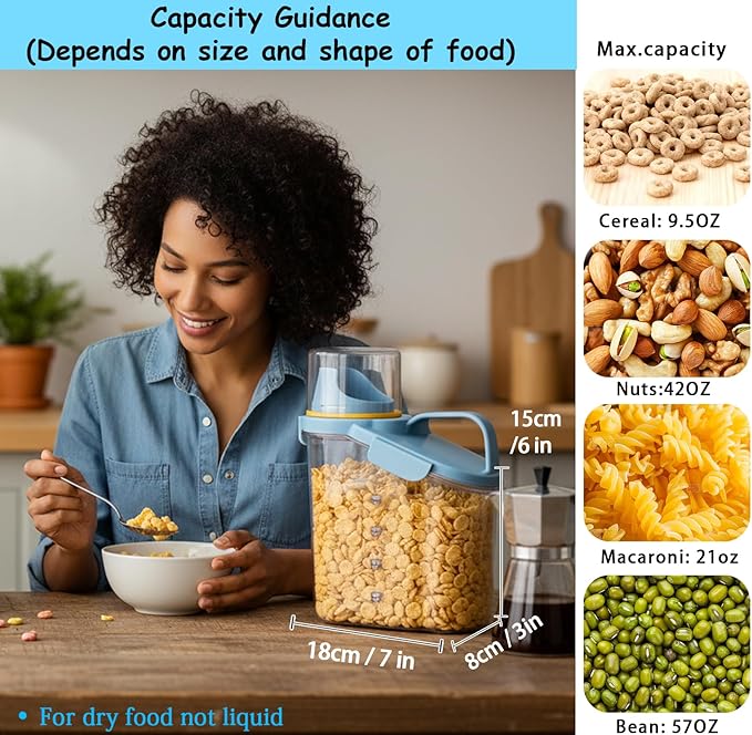 Cereal Containers Storage Small Food Storage Containers with Pour Spout, Measuring Cup for Rice Flour Sugar Dog Cat Dry Food Dispenser Plastic Kitchen Airtight Canister 1.8L BPA Free