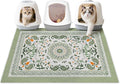 Unicorn Catcher Cat Litter Mat 40" x 30" Non-Slip Litter Box Mat Washable Litter Catcher Mat for Litter Box Indoor Food Mat Supplies Essentials, Green Mandala