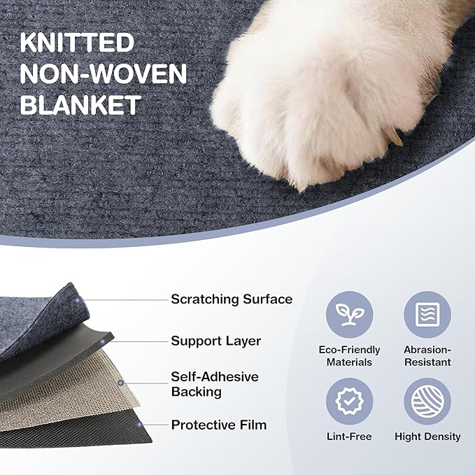 2 Pack Cat Scratcher Mat Roll for Furniture & Couch Protection | Total 157.5" x 15.8" Trimmable Self-Adhesive Carpet Cat Scratch Pad Replacement (Dark Grey)