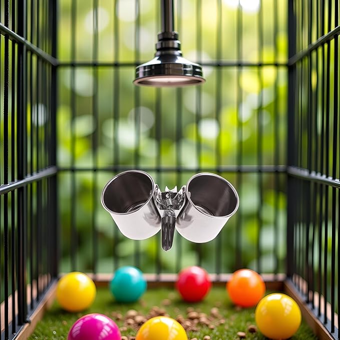 Parrot Feeding Cups Hanging Pet Animal Stainless Steel Birdcage Bowls for Cage Parakeet Bird Cage Accessories Suitable Small and Medium Bird Pet Supplies