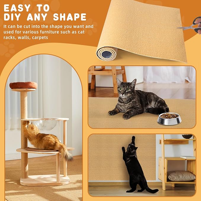2pack Cat Scratch Couch Furniture and Wall Protector | Adhesive Cat Scratch Pad for Covering Cat Tower, DIY Climbing Cat Scratcher Couch Protector from Cat Claws Scratching (Khaki)