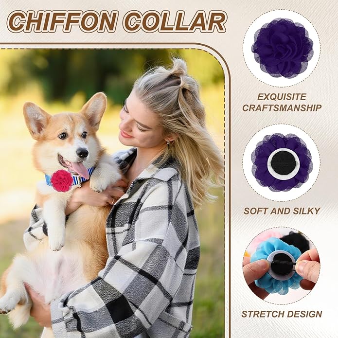 Dog Collar Flowers, Pet Flower Charms Soft Chiffon Cat Collar Bow Tie Floral Grooming Supplies, Intended for Dog