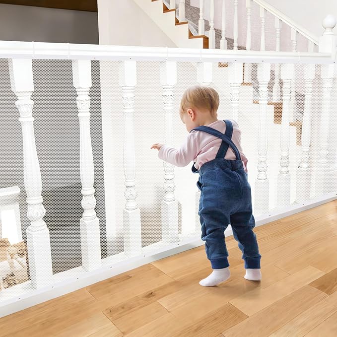 South to East Banister Guard for Baby, 15ft x 3ft Child Safety Net, Balcony Netting for Pets, Stair Railing Cover Baby Proofing, No Drilling, Stairway Mesh Netting Indoor Outdoor for Kids, Pets, Toys