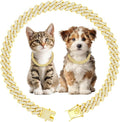 Luxury Cuban Link Puppy Collar Gold Puppy Chain Necklace with Diamond Rhinestones - 0.59 Inch Width Metal Pet Collar Jewelry for Puppy and Kitten (8 inch)