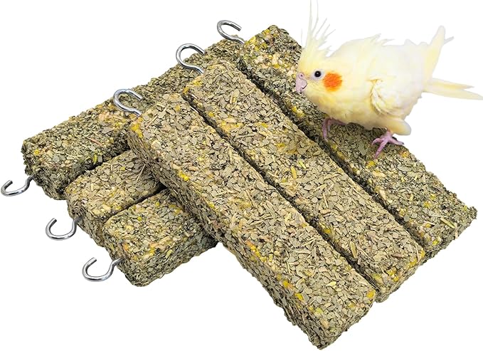 Fhiny 6 PCS Parakeet Treats, Natural Cockatiel Food Eucalyptus Leaves Mixed Grains Parrot Snack Sticks Bird Treats for Budgerigars Lovebirds Canaries Conurus Finches