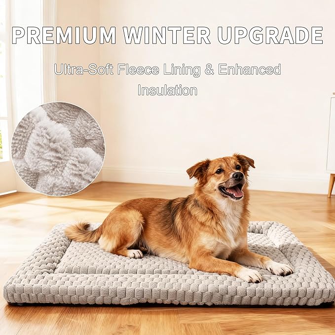 Dog Bed Mat,Reversible & Ultra Soft Kennel Pad-Machine Washable Pet Bed for Dogs & Cats-All-Weather Crate Liner for Crates,Carriers & Travel (Light Gray, 35" L x 23" W x 1.5" Th)