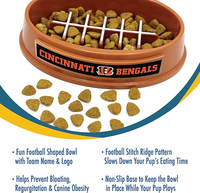NFL Super-Bowl - Cincinnati Bengals Slow Feeder Dog Bowl. Football Design Slow Feeding Cat Bowl for Healthy Digestion. Non-Slip Pet Bowl for Large & Small Dogs & Cats