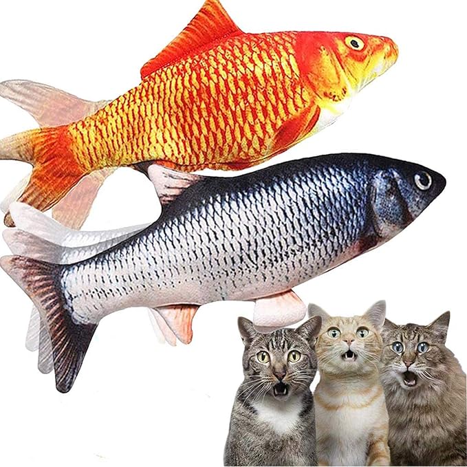 2 Pack Electric Moving Fish Cat Toy - Realistic Plush Simulation Dancing Wagging Catnip Kicker for Indoor Cats - Interactive Chew Kitten Toy