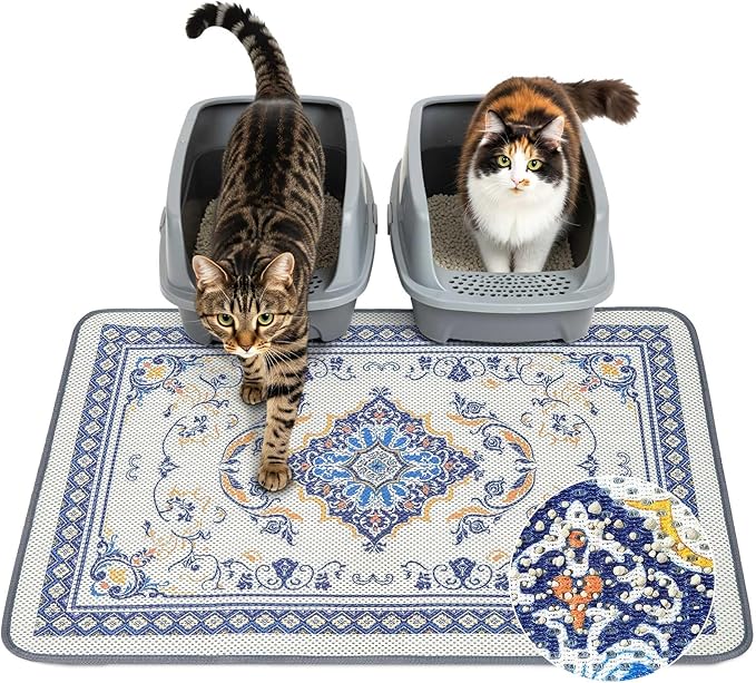 Unicorn Catcher 33X22in Cat Litter Mat Machine Washable Soft 3D Air Mesh Litter Box Rug Non-Slip Backing Quick Dry Scatter Control for Paws,Blue