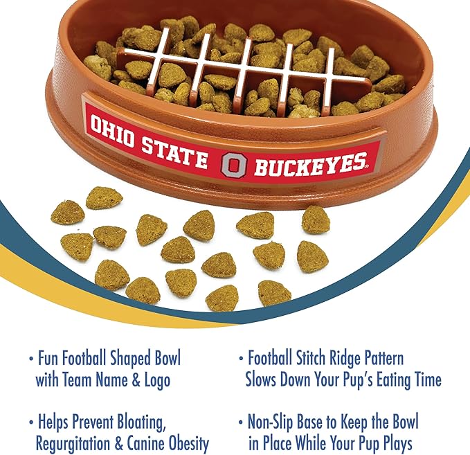 NCAA Super-Bowl - Ohio State Buckeyes Slow Feeder Dog Bowl. Football Design Slow Feeding Cat Bowl for Healthy Digestion. Non-Slip Pet Bowl for Large & Small Dogs & Cats
