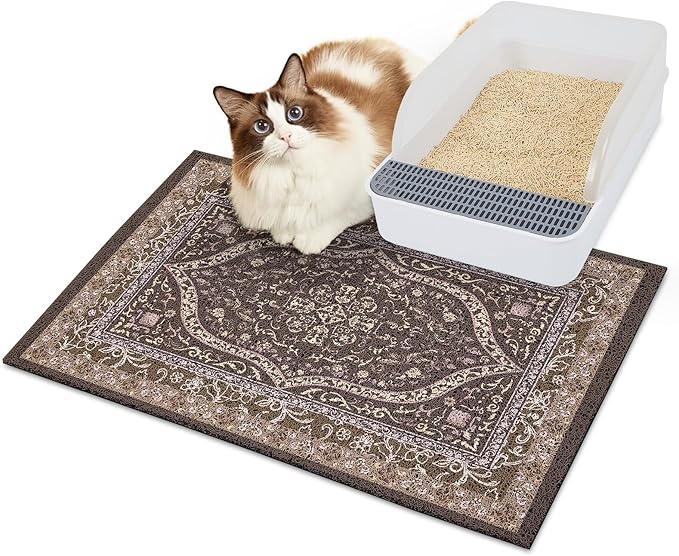 Bienbee Cat Litter Mat,24" x 15" Waterproof Litter Box Mat Litters Rug with Non-Slip Bottom, Easy to Clean Litter Trapping Mat for Cat,Black-Brown Datura M